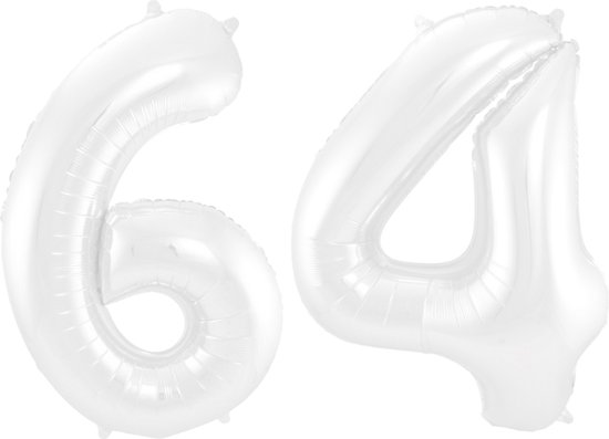 Folieballon 64 jaar metallic wit 86cm