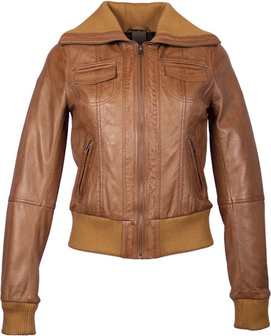 Blouson bomber femme cuir cognac bomberdina - XS