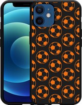 iPhone 12/12 Pro Hoesje Zwart Orange Soccer Balls - Designed by Cazy