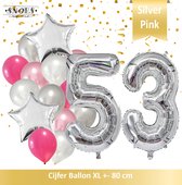 Cijfer Ballon 53 Jaar Zilver Roze White Pearl Boeket * Hoera 53 Jaar Verjaardag Decoratie Set van 15 Ballonnen * 80 cm Verjaardag Nummer Ballon * Snoes * Verjaardag Versiering * Ve