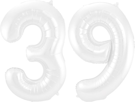 Folieballon 39 jaar metallic wit 86cm