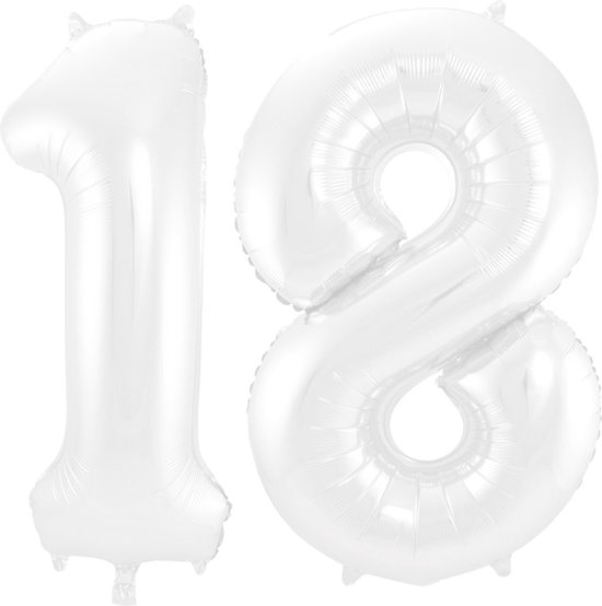 Folieballon 18 jaar metallic wit 86cm
