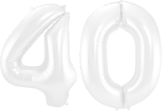 Folieballon 40 jaar metallic wit 86cm