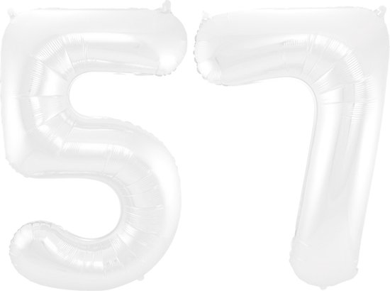 Folieballon 57 jaar metallic wit 86cm