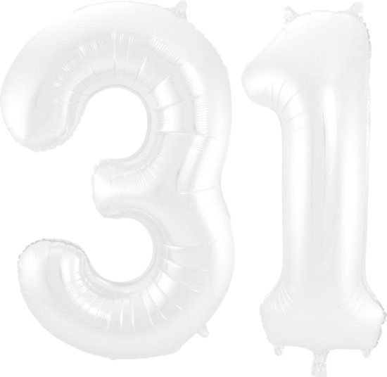 Folieballon 31 jaar metallic wit 86cm