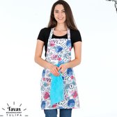 Tulipa Keukenschort met blauwe Handdoek | Love | Kookschort - 55 x 75cm | Handdoek - 30 x 50 | Keukenschort dames | Keukenschort voor vrouwen | Katoen