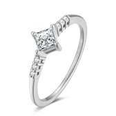 Twice As Nice Ring in zilver, ruit, kleine ronde zirkonia  54