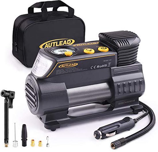 HOTO Luchtpomp ADV, bandenpomp draagbare luchtcompressor met digitale manometer 150PSI, elektrische bandenpomp met 2 x 2000 mAh batterij, luchtcompressor past voor auto, motorfiets, fiets, bal