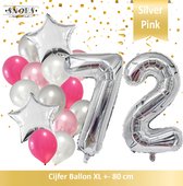 Cijfer Ballon 72 Jaar Zilver Roze White Pearl Boeket * Hoera 72 Jaar Verjaardag Decoratie Set van 15 Ballonnen * 80 cm Verjaardag Nummer Ballon * Snoes * Verjaardag Versiering * Ve