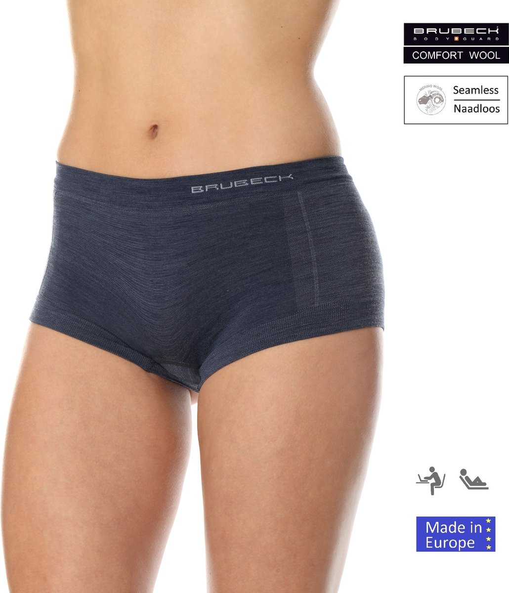 Brubeck Dames Ondergoed Boxershorts Naadloos met Merinowol - Jeansblauw M