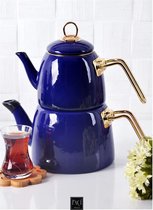 Turkse Theepot - Blauw - Caydanlik - 3 liter