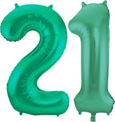 Folieballon 21 jaar metallic groen 86cm