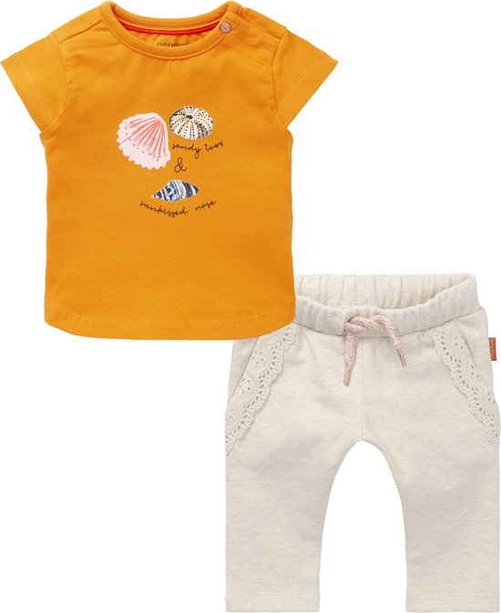 Noppies - ensemble de vêtements - 2 pièces - pantalon avoine - chemise orange avec coquillages - Taille 62