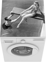 Wasmachine beschermer mat - Vintage stel op een duikplank in zwart-wit - Breedte 60 cm x hoogte 60 cm