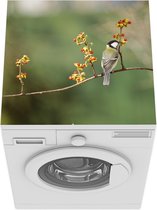 Wasmachine beschermer mat - Koolmees op een kleurrijke tak - Breedte 60 cm x hoogte 60 cm