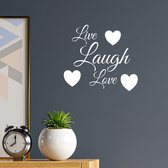 Stickerheld - Muursticker "Live Laugh Love" Quote - Woonkamer - Decoratie - Engelse Teksten - Mat Wit - 27.5x30.8cm