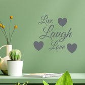 Stickerheld - Muursticker "Live Laugh Love" Quote - Woonkamer - Decoratie - Engelse Teksten - Mat Donkergrijs - 41.3x46.1cm
