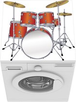 Wasmachine beschermer mat - Illustratie van een rood drumstel - Breedte 60 cm x hoogte 60 cm
