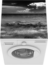 Wasmachine beschermer mat - Skyline van Cancun met helderblauw water - zwart wit - Breedte 60 cm x hoogte 60 cm