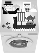 Wasmachine beschermer mat - Kinderillustratie van Viking met Italiaan en Inuit - zwart wit - Breedte 60 cm x hoogte 60 cm