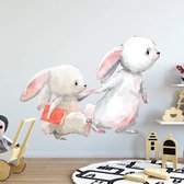 Merkloos - muursticker - konijnen met boek - kinderkamer inspiratie - wanddecoratie