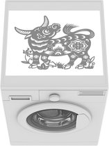 Wasmachine beschermer mat - Illustratie van een rode waterbuffel - zwart wit - Breedte 55 cm x hoogte 45 cm