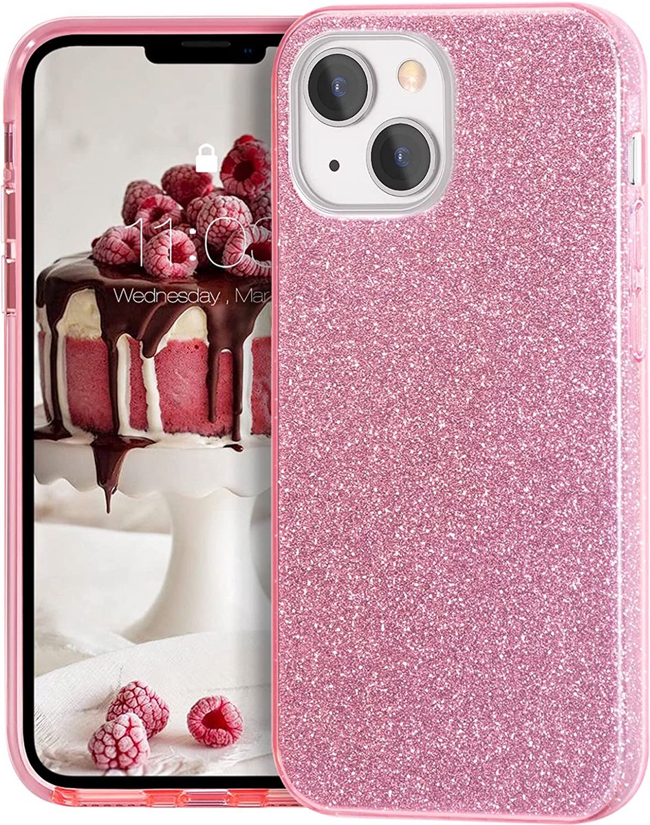 Backcover Geschikt voor Apple iPhone 13 - Roze - Glitters - Soft TPU