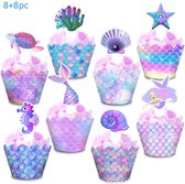 8 stuks cupcake omslagen onderwater wereld + 8 toppers