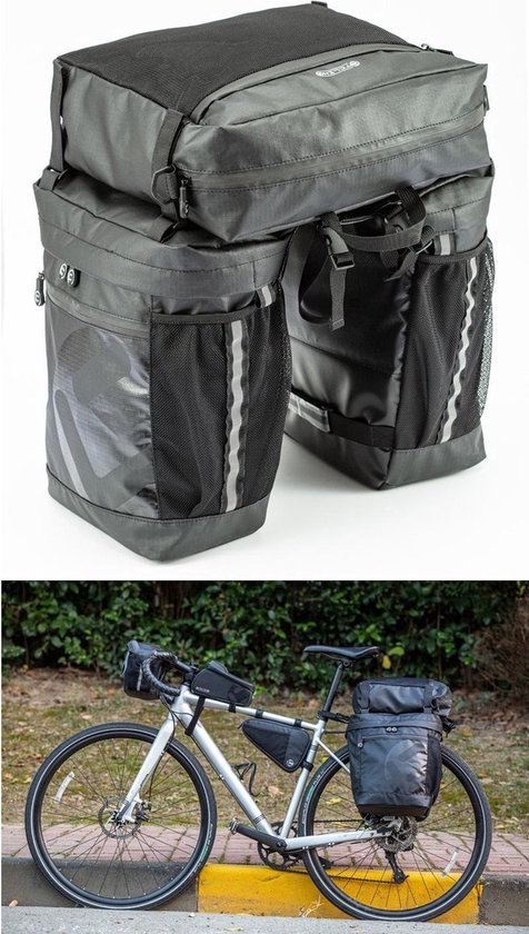 Nixnix - Sac de vélo 3 sacs - Zwart - Sac de vélo triple - 50 litres - Avec sac de transport - Bagages - Vacances à vélo - Hydrofuge