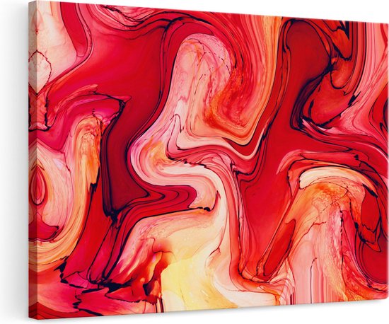 Artaza Canvas Schilderij Abstracte Kunst - Oranje en Witte Marmer - 120x80 - Groot - Foto Op Canvas - Wanddecoratie Woonkamer