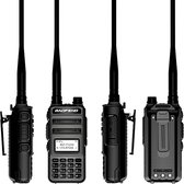 Baofeng UV-11R Plus Walkie Talkie - UHF & VHF - 8W - Verlichte LCD Scherm & Toetsenbord - 128 Kanalen - 15KM Bereik - Waterproof - Zwart - Incl. Oortjes