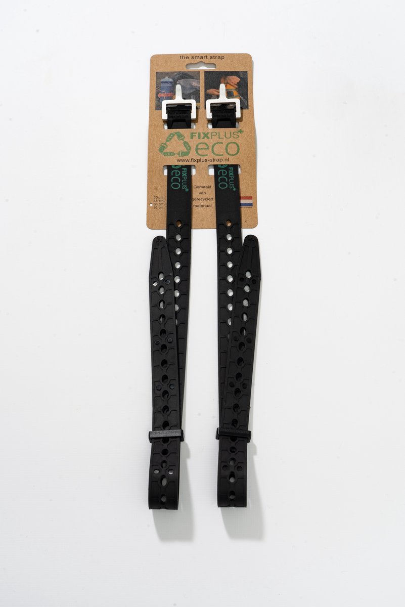 2 Fixplus straps ECO millieuvriendelijk gerecycled zwart 66cm - TPU spanband voor snel en effectief bundelen en bevestigen van fietsonderdelen, ski's, buizen, stangen, touwen en latten