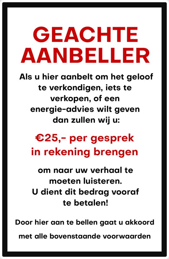 2x a5 Geen verkoop aan de deur Sticker