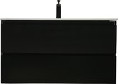Badkamermeubel Bestur 100 cm Mat Zwart met greeplijst  met Keramische Wastafel Sterkur 100 cm met 1 kraangat