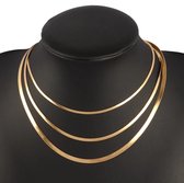 Ketting - 3 Laagse ketting - Layered - Snake Chain - Platte schakel - Goudkleurig - Stainless Steel