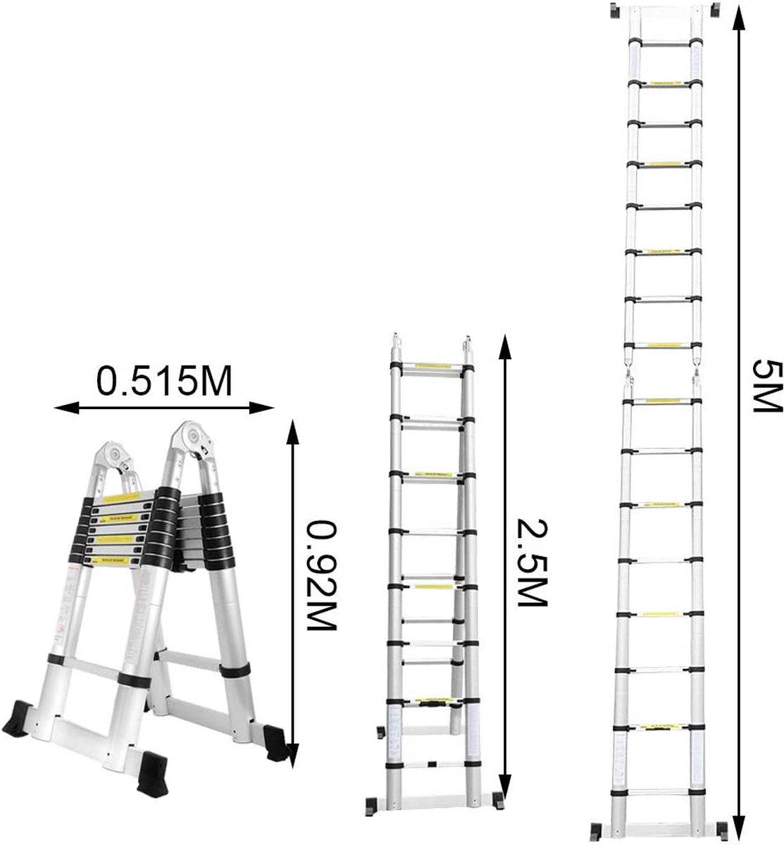 Telescoopladder 2.5m + 2.5m inklapbaar - Telescopische Ladder - Veilig en flexibel