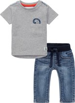 Noppies - Kledingset - 2delig - broek Jeans blauw - shirt grijs met print - Maat 74