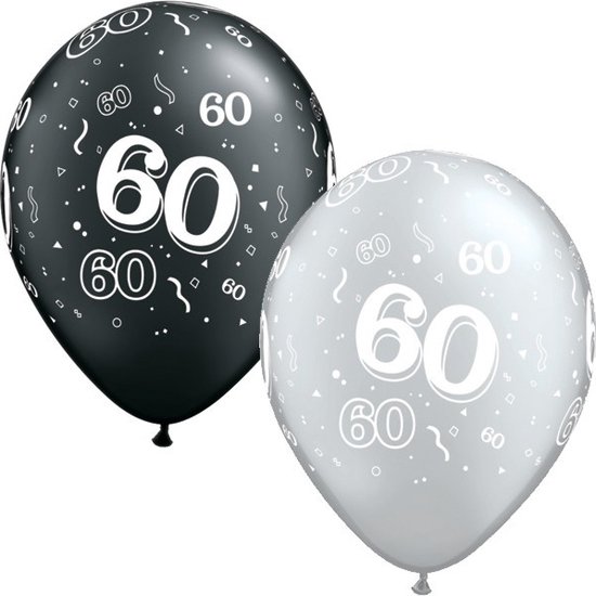 Ballonen 60 Jaar , 5 stuks, Zilver / Zwart, Verjaardag