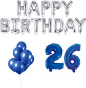 26 jaar Verjaardag Versiering Ballon Pakket Blauw & Zilver