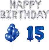 15 jaar Verjaardag Versiering Ballon Pakket Blauw & Zilver