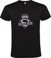 Zwart T shirt met print van "Super Mom " print Zilver size XXL