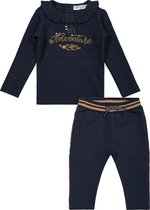 Dirkje - Kledingset - 2 delig - broek blauw - shirt blauw met roes en print - Maat 74