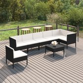 8-delige Loungeset met kussens poly rattan zwart