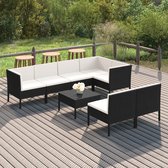 8-delige Loungeset met kussens poly rattan zwart