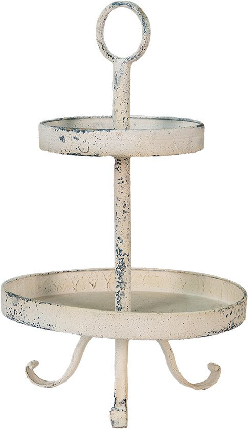Relaxdays fruitschaal etagère, 2 laags, metaal, HxBxD: 31 x 23 x 20 cm, ronde fruitmand, voor groente & koekjes, goud