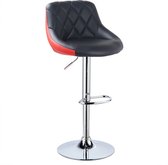 Kamyra® Industriële Lederen Barkruk - Barstoelen met Rugleuning - Verstelbare Zithoogte 60 - 82 cm - Zwart / Rood 37.5 x 47.5 cm