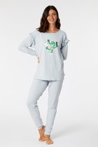 Woody pyjama meisjes/dames - lichtblauw fijn gestreept - krokodil - 221-1-PZB-Z/951 - maat S