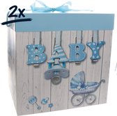 2 stuks cadeau-doosjes met 15x15x15cm voor de baby in blauw met babyprint