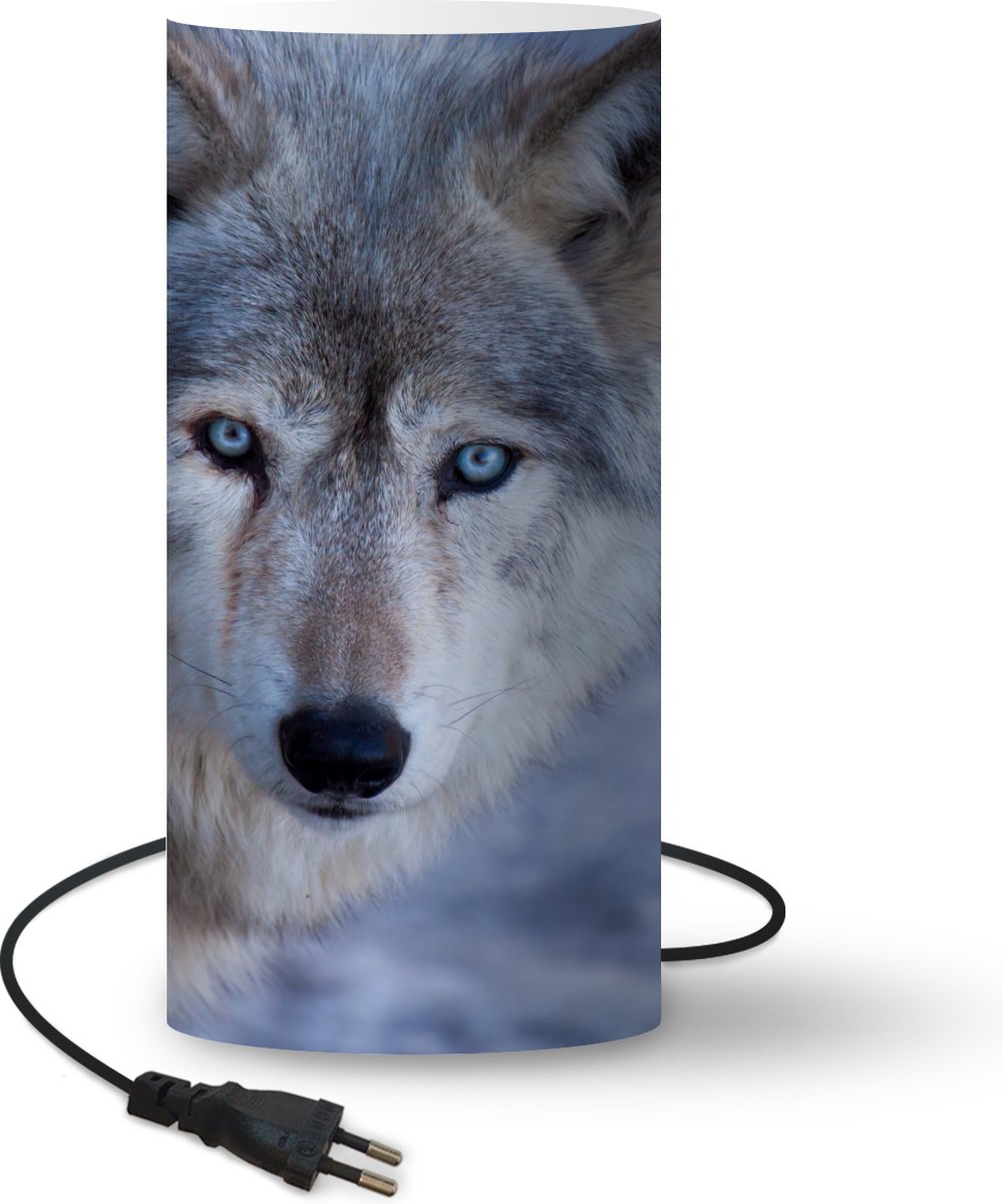 Lamp - Nachtlampje - Tafellamp slaapkamer - Kop van grijze wolf - 33 cm hoog - Ø15.9 cm - Inclusief LED lamp