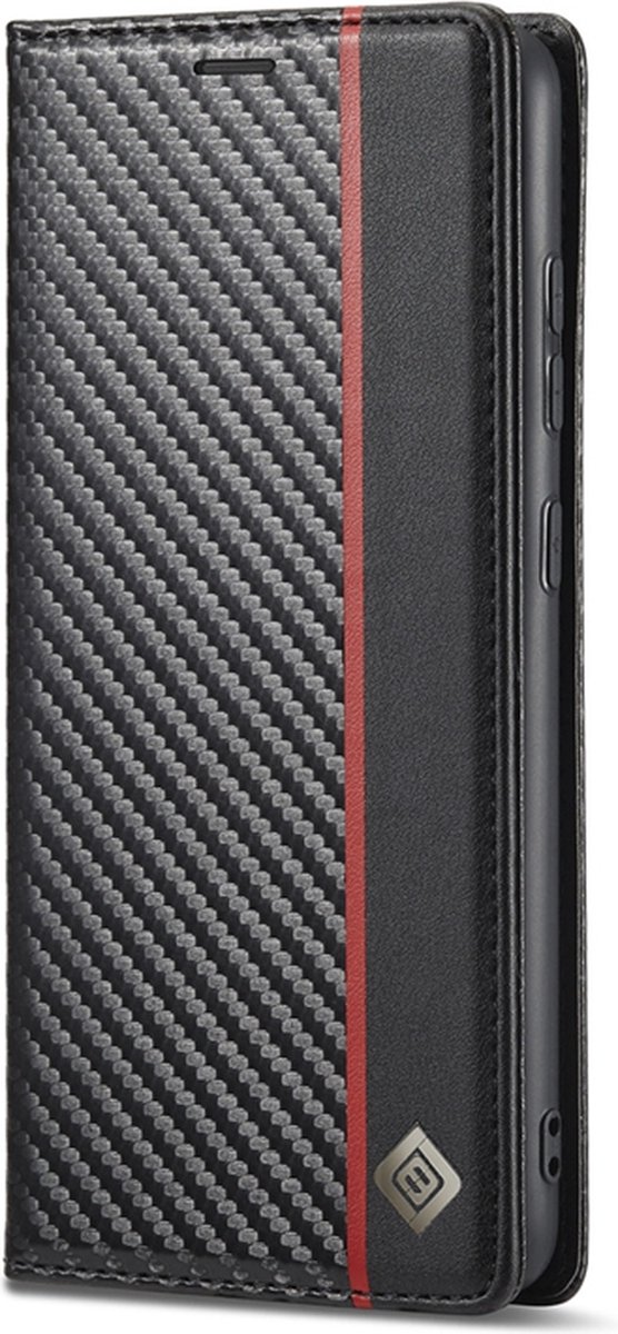 Luxe BookCover Hoes Etui voor Samsung Galaxy A52 Zwart-Rood-Carbon